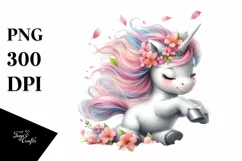 Tumbling Spring Petals Unicorn | Sublimation | Clipart Product Image 1