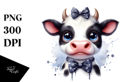 Funny Cow with Bow and Tie Watercolor Design Product Image 1