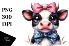 Funny Cow with Bow and Tie Watercolor Design Product Image 1