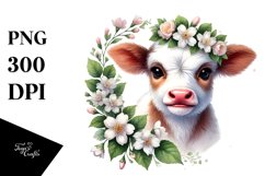 Highland Cow with Jasmine Frame PNG Product Image 1