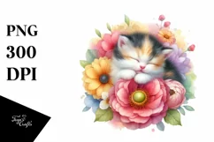 Colorful Baby Kitten Sleeping in Flower | Clipart Product Image 3