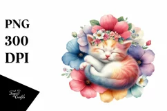 Colorful Baby Kitten Sleeping in Flower | Clipart Product Image 1