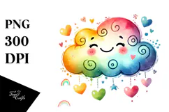 Colorful Paintbrush-style Heart with Cloud PNG Product Image 1