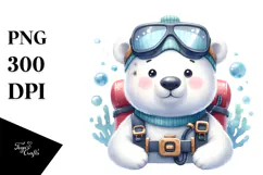 Cute Polar Bear with Scuba Helmet | Sublimation | Clipart Product Image 1
