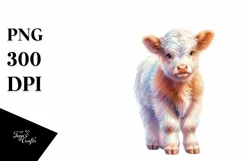 Baby Highland Cow with Dutch Windmill PNG Product Image 1