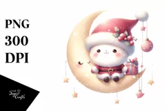 Cow on Moon with Snowflakes, High-Res PNG Product Image 1