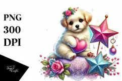 Adorned Puppy with Heart, PNG Product Image 1
