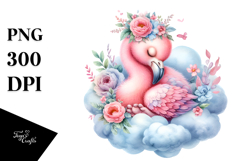 Vibrant Boho Flamingo Sleeping on the Cloud | Clipart Product Image 1
