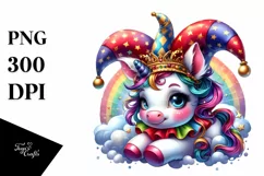 Baby Unicorn Wearing Jester Hat PNG Product Image 1