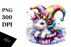 Baby Unicorn Wearing Jester Hat PNG Product Image 1