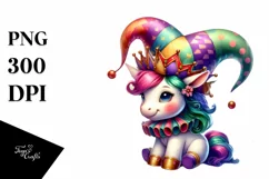 Baby Unicorn Wearing Jester Hat PNG Product Image 3