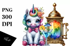 Baby Unicorn with Speakeasy Background PNG Product Image 1