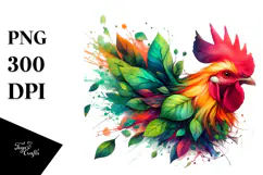 Vibrant Watercolor Chicken, PNG Product Image 1