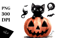 Funny Halloween Black Cat PNG Product Image 1
