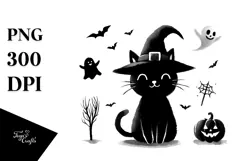 Funny Halloween Black Cat PNG Product Image 1