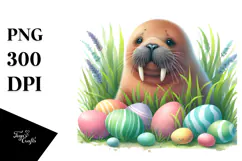 Digital Watercolor with Cute Baby Walrus, Transparent PNG Product Image 1