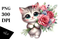 Kitten Flower Bouquet | Sublimation Clipart Product Image 1