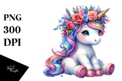 Cute Baby Unicorn Drawing, Vibrant PNG Product Image 1