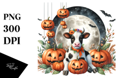Funny Cow with Halloween Moon PNG Product Image 1
