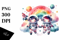 Simple Watercolor Whimsical Astronaut Girl | Clipart Product Image 3