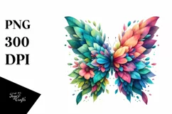 Vibrant Butterfly with Plant Leaves and 3D Flowers PNG Product Image 3