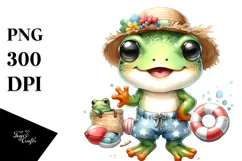 Cute Baby Frog in Summer Clothes PNG Product Image 1