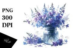 Watercolor Lobelia Jar | Sublimation Clipart Product Image 1