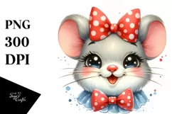 Funny Watercolor Baby Mouse Portrait Clipart Product Image 3
