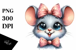 Funny Watercolor Baby Mouse Portrait Clipart Product Image 1