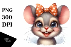 Funny Watercolor Baby Mouse Portrait Clipart Product Image 3
