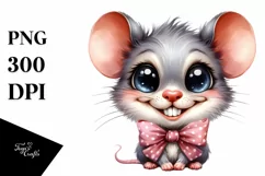 Funny Watercolor Baby Mouse Portrait Clipart Product Image 1