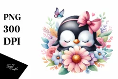 Colorful Baby Penguin | Sleeping Flower Clipart Product Image 1