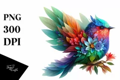 Vibrant Watercolor Bird with Flowers PNG Product Image 3