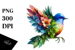 Vibrant Watercolor Bird with Flowers PNG Product Image 3