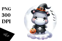 Cute Halloween Hippo PNG Product Image 1