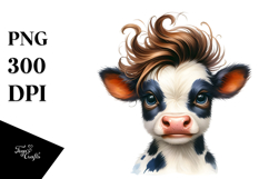 Funny Baby Cow with Cool Hair Watercolor Design Product Image 1