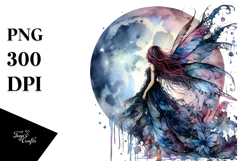 Watercolor Gothic Fairy on the Moon 20 oz Tumbler PNG Product Image 1