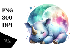 Vibrant Watercolor Rhino Sleeping on the Moon | Clipart Product Image 1