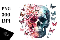 Colorful Skull Flower Painting, PNG Product Image 1