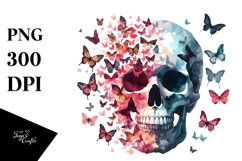 Colorful Skull Flower Painting, PNG Product Image 1