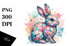 Pastel Diamond Bunny on Splashy Background PNG Product Image 1