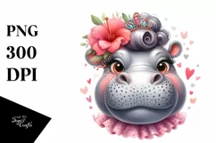Whimsical Hippo Portrait Smiling | Watercolor Clipart Product Image 1