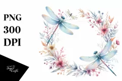 Vibrant Watercolor Dragonfly Floral Frame | Clipart Product Image 4