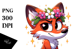 Fox with Flower Crown PNG Product Image 1