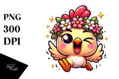 Excited Chicken with Flower Crown PNG Product Image 1