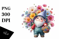 Detailed Gnome Flower Baskets Watercolor Clipart Product Image 1