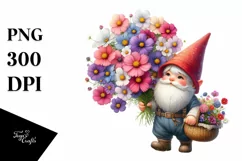 Detailed Gnome Flower Baskets Watercolor Clipart Product Image 3