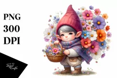 Detailed Gnome Flower Baskets Watercolor Clipart Product Image 3