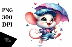 Happy Baby Mouse with Umbrella PNG Product Image 1