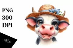 Cow Watercolor Cow with Sun Hat | Sublimation Clipart Product Image 3
